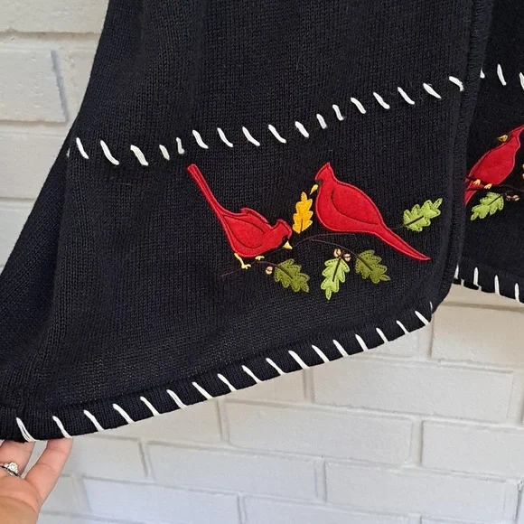 Breckenridge Black Embroidered Red Cardinal Zip Up Sweater. Size XL - Picture 4 of 10